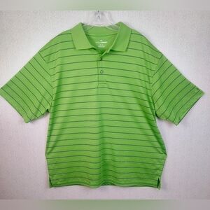 1X Grand Slam Men's Golf Lime Green Black Striped Polo Shirt Moisture Wicking